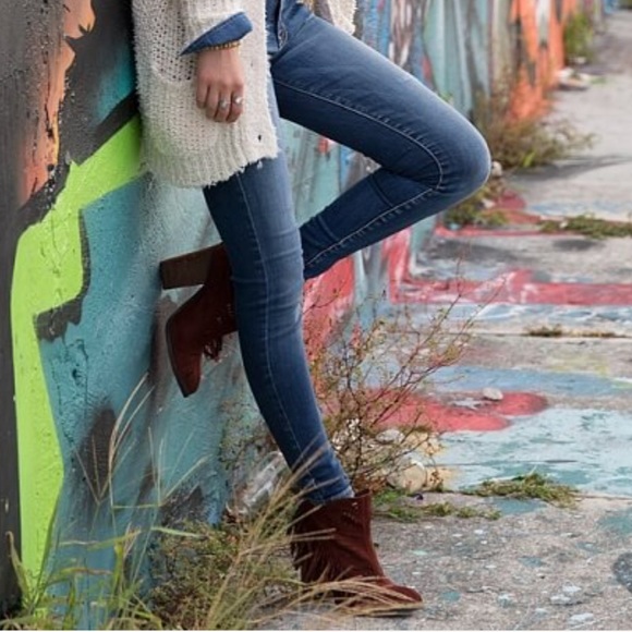 Rust Boho Fringe Ankle Boots - Picture 2 of 3